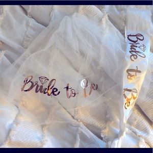 Bachelorette Bride To Be Veil and Sash in Rose Gold